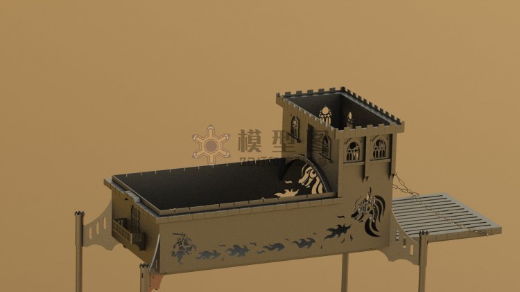 城堡造型的木炭烧烤架，烧烤箱激光切割图