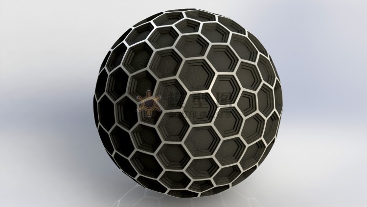 六边形组成的复杂圆球体，雕塑模型