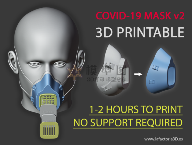 新冠肺炎3D打印口罩，带可更换呼吸阀