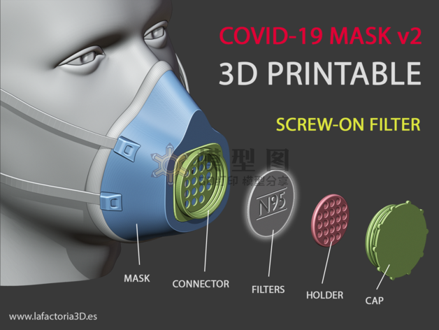 新冠肺炎3D打印口罩，带可更换呼吸阀